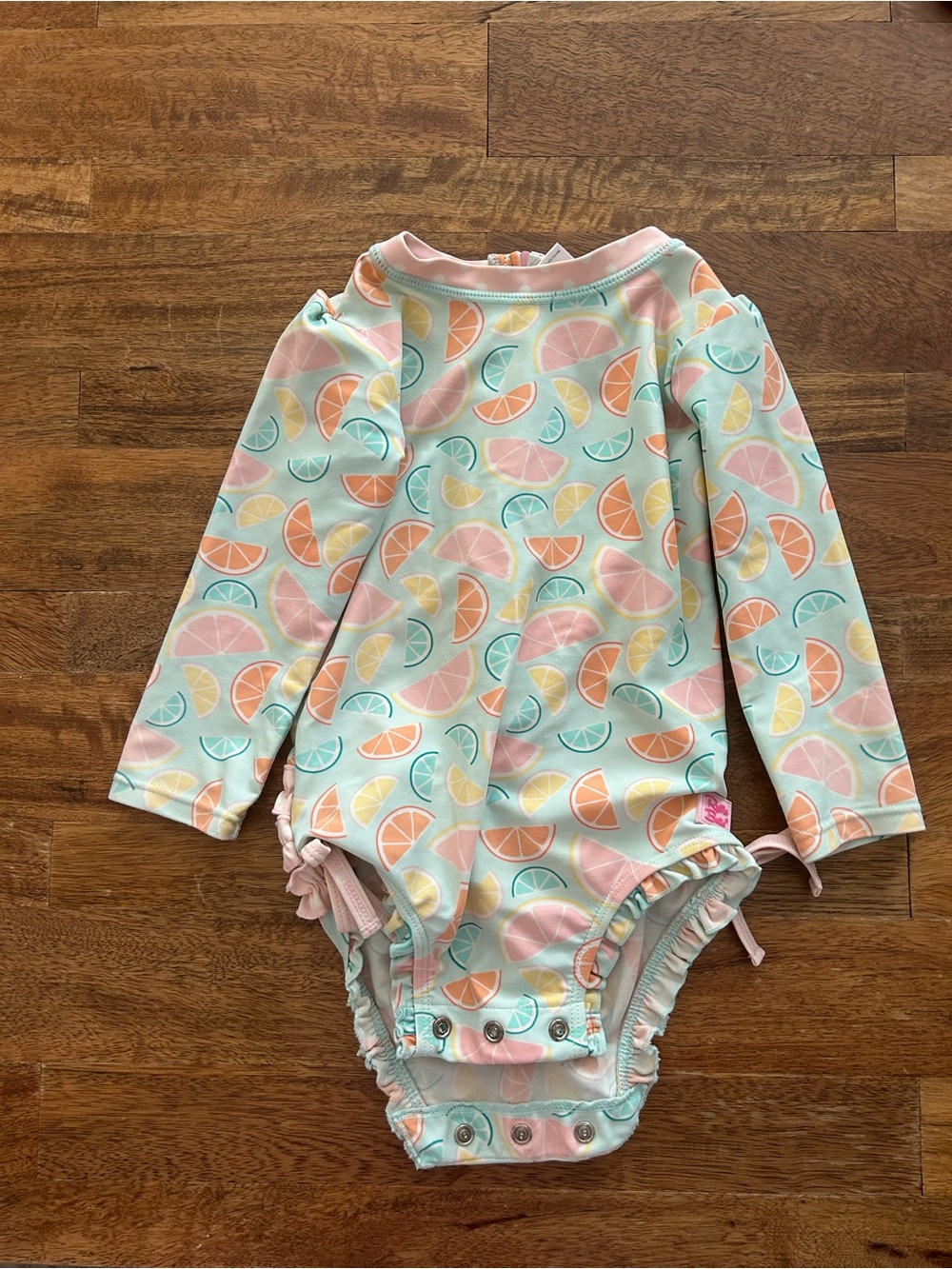 Ruffle Butts Long Sleeve Citrus Print Swimsuit